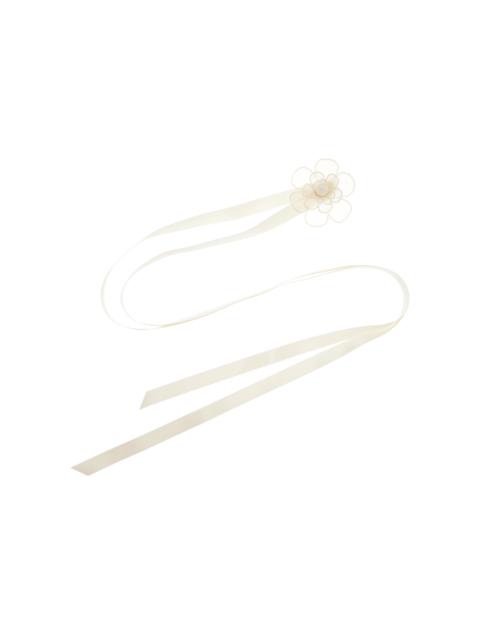 Susanna Flower-Detailed Silk Ribbon Necklace white