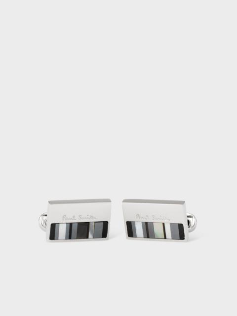 Paul Smith Silver Mother of Pearl Stripe Logo Cufflinks