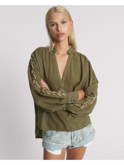 ONE TEASPOON Johnny Linen Lace Up Shirt - Worn Khaki
