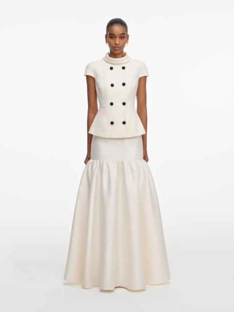 self-portrait Cream Boucle Taffeta Maxi Dress