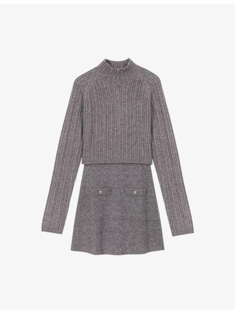 maje Removable Jumper Ribbed Wool-Blend Knitted Dress