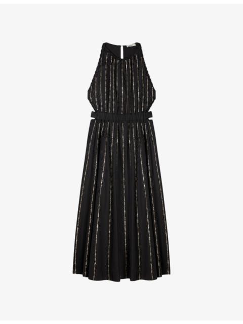 Sandro Rhinestone Cut-Out Cotton Maxi Dress