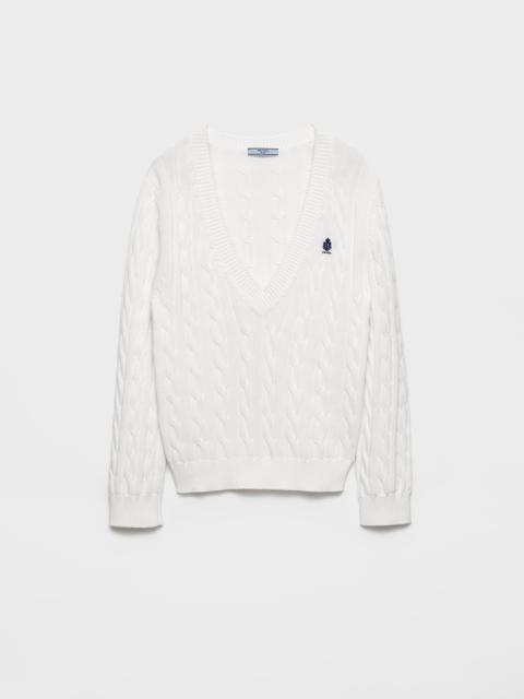 Prada Cable-knit V-neck cotton sweater