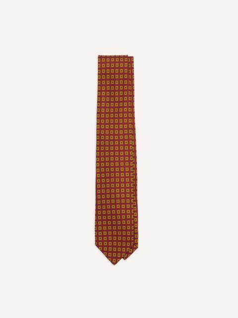 Drake's Red and Yellow Tile Print Silk Self-Tipped Tie