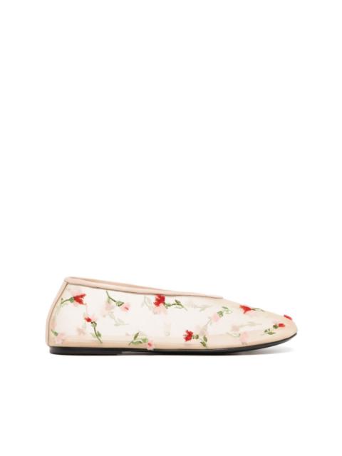 KHAITE floral embroidery sheer ballerinas