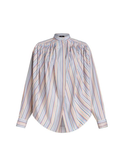 striped gathered cotton blouse