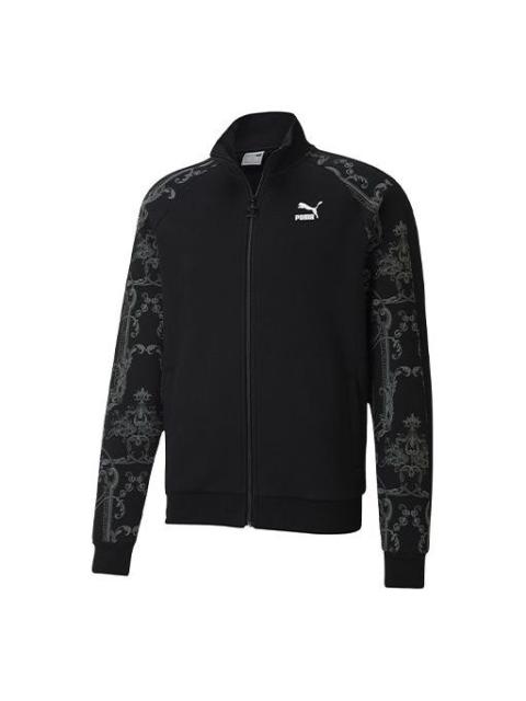 PUMA PUMA Luxe Aop Track Full-zip Printing Casual Zipper Stand Collar Sports Knit Jacket Black Gray 53031