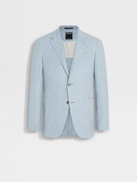 ZEGNA LIGHT BLUE CROSSOVER LINEN WOOL AND SILK BLEND JACKET