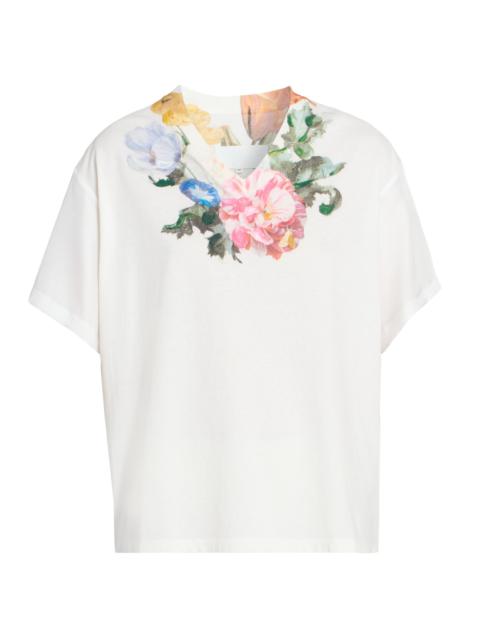 Maison Margiela Women's Floral Cotton V-Neck T-Shirt - Off White