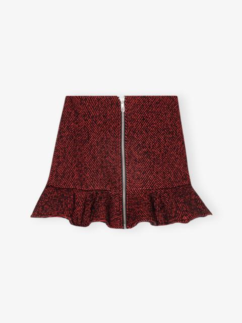 RED HERRINGBONE WOOL MINI SKIRT