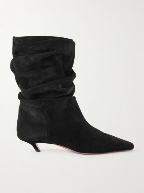 Amina Muaddi Jamie Ruched Suede Ankle Boots