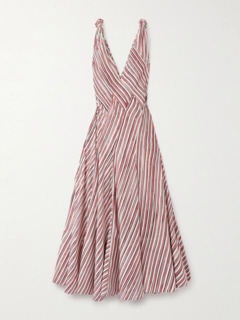 Knotted paneled striped silk-habotai maxi dress Multi