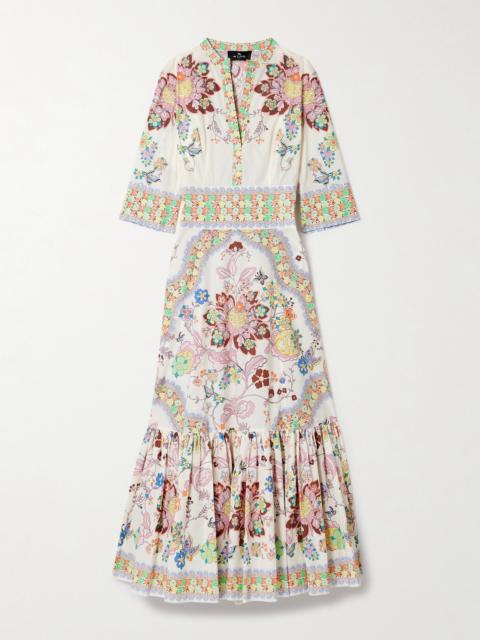 Etro Gathered Floral-print Cotton-blend Poplin Midi Dress