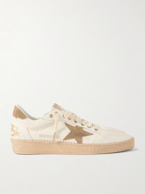 Golden Goose Ball Star Distressed Suede-Trimmed Canvas Sneakers Off-white