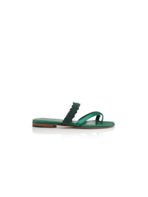 Manolo Blahnik Green Satin Flat Sandals