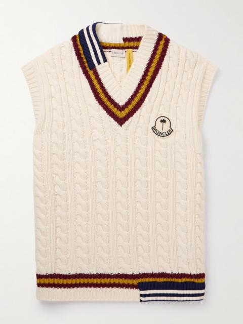 Moncler Palm Angels Logo-Appliquéd Cable-Knit Wool Sweater Vest