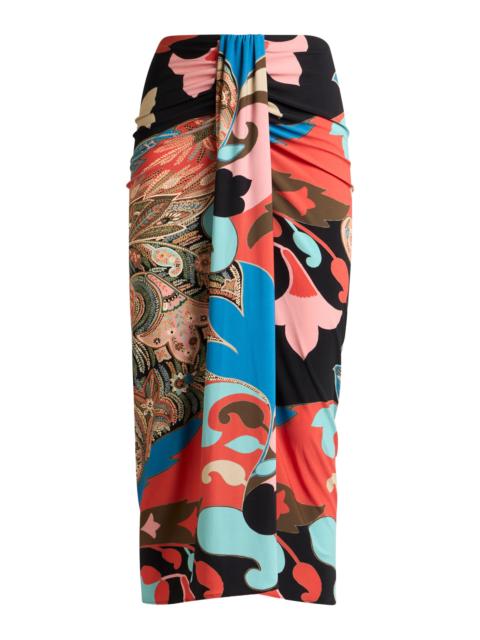 Etro Printed Jersey Sarong Midi Skirt multi