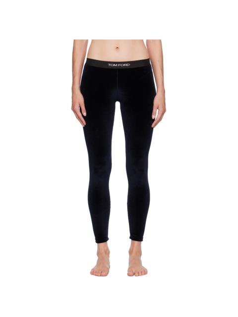 Navy Jacquard-Logo Leggings