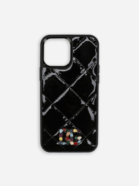 Dolce & Gabbana Patent leather iPhone 13 cover with rhinestone-detailed DG logo