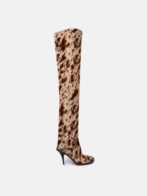 Stella McCartney Ryder Appaloosa Print Velvet Above-the-Knee Stiletto Boots