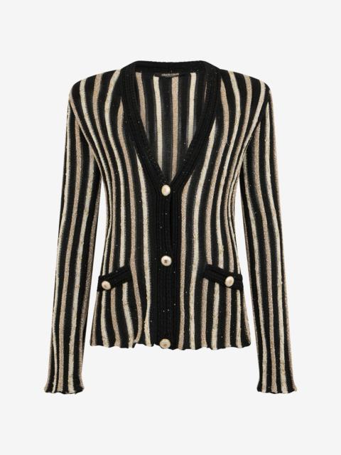 Cardigan with Laminated Stripes