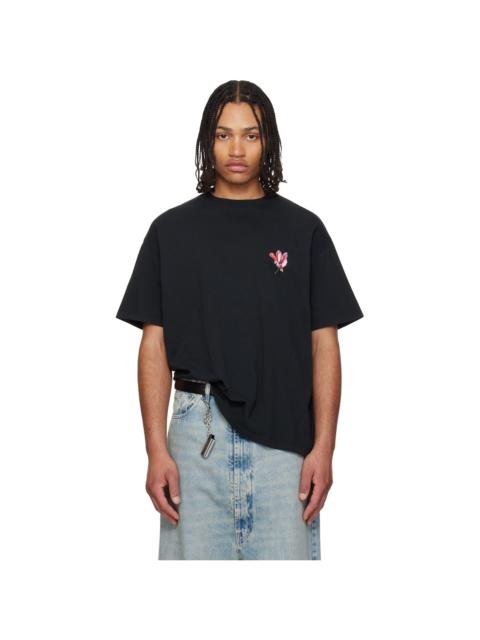 Maison Margiela Black 'Floral MM' Embroidered Cotton T-shirt