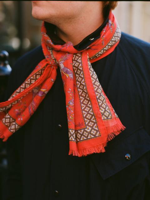 Drake's Red Birds of Paradise Print Wool Silk Scarf
