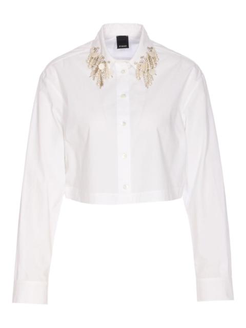 PINKO pearl-crystal embellished crop shirt