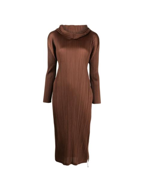 high-neck pleated dress