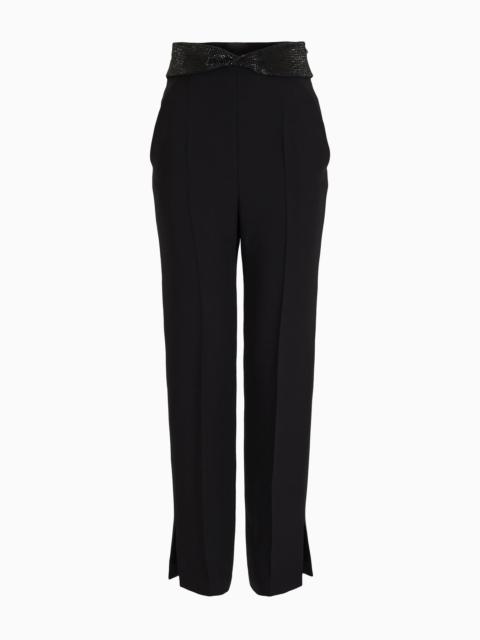 Straight trousers in silk cady with rhinestone details