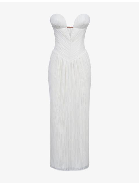 House of CB Valeriana Micro-Pleat Woven Maxi Gown