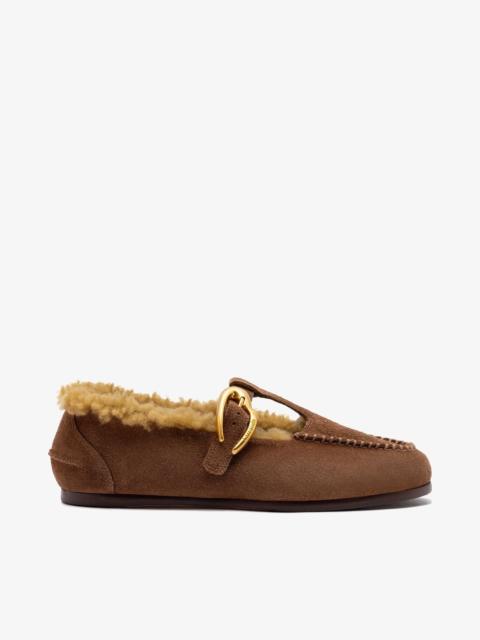 Larroudé Hydra Shearling Moccasin Burnt Umber Suede