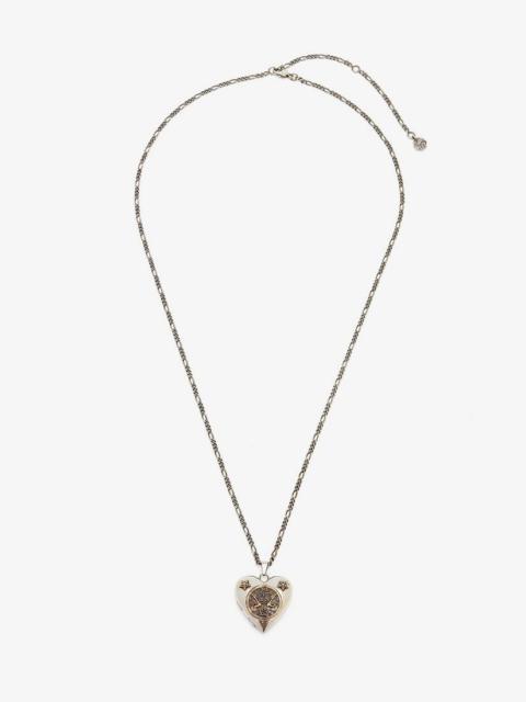 Alexander McQueen Women's Long Necklace With Heart Pendant in Antique Silver