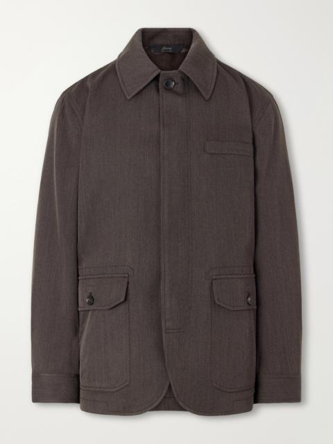 Brioni Leather-Trimmed Wool-Twill Jacket
