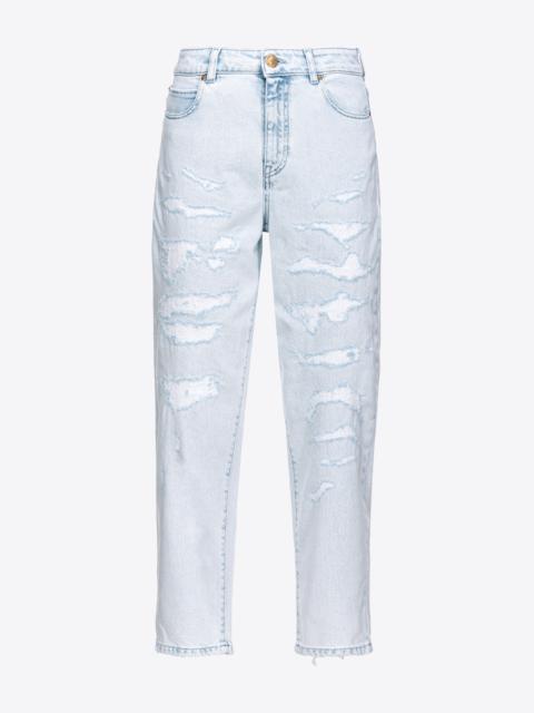 LIGHT-COLOURED MOM-FIT JEANS WITH RIPS