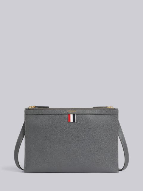 Dark Grey Pebble Grain Leather Double Zip Crossbody Document Holder