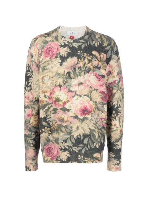 floral-print wool jumper