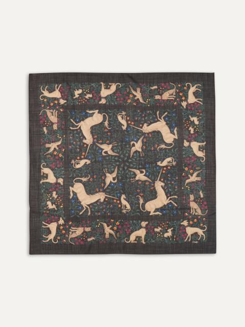 Drake's Black Unicorn Print Wool-Silk Square Scarf