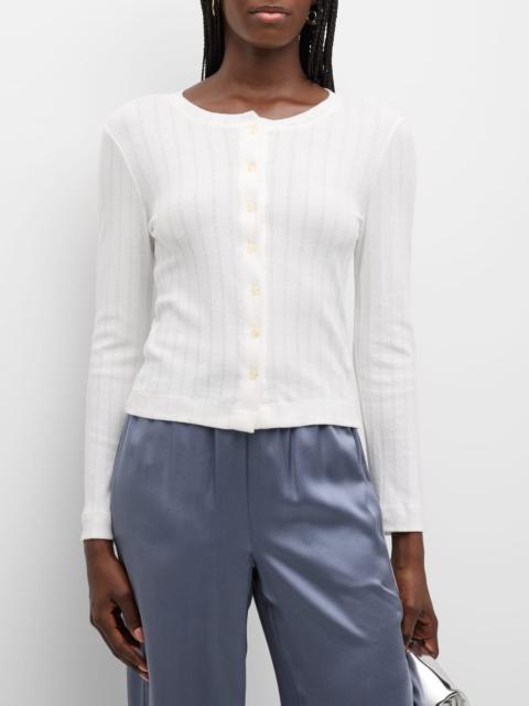LESET Pointelle Classic Crewneck Cardigan