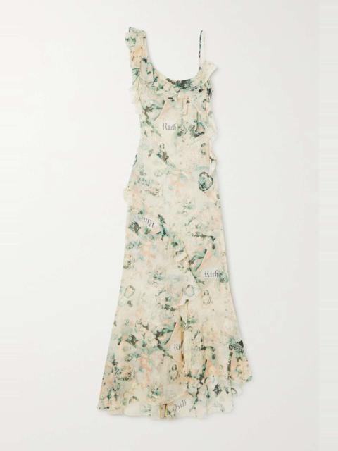 Alessandra Rich Asymmetric ruffled printed silk-georgette maxi dress