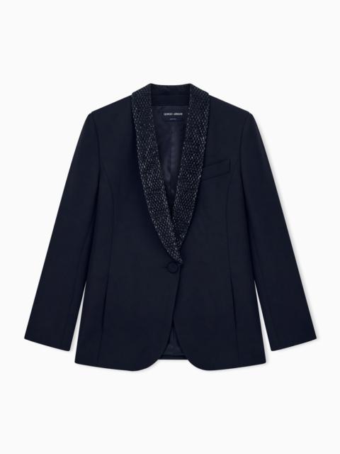GIORGIO ARMANI EMBROIDERED JACKET SILK CADY TUXEDO WITH RHINESTONE LAPEL