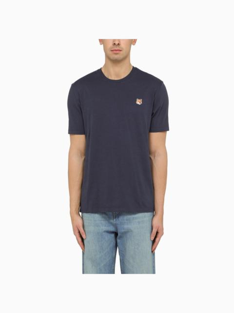 Blue cotton T-shirt with logo patch