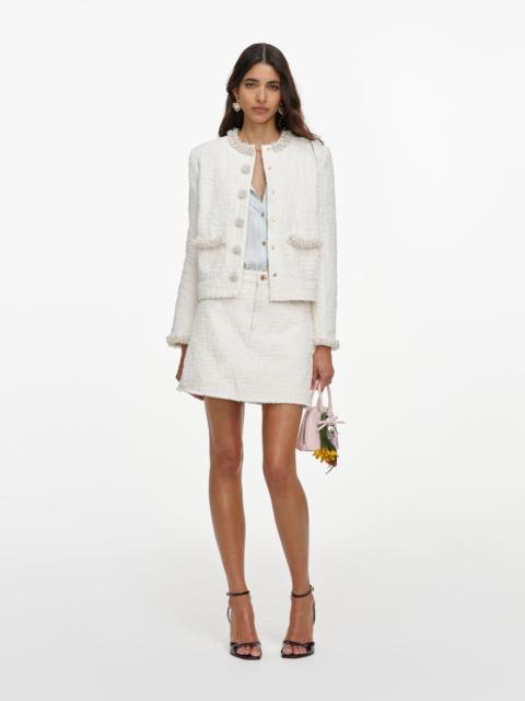 self-portrait Cream Textured Denim Jacket