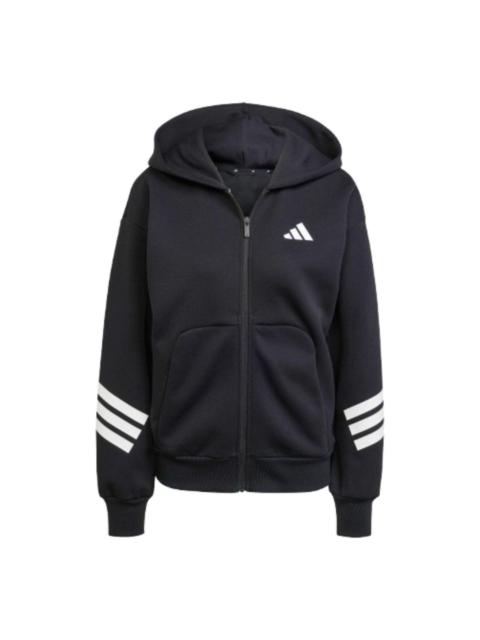 adidas (WMNS) adidas Future Icons 3-Stripes Full-Zip Hoodie 'Black White' JE0171