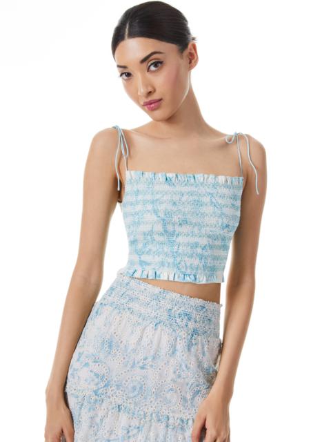 Alice + Olivia KATHLYN SMOCKED BODICE SPAGHETTI STRAP TOP