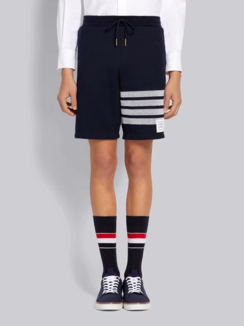 Navy Double Face Cotton Knit 4-Bar Stripe Sweat Shorts
