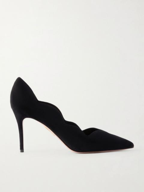 AQUAZZURA Petal 85 scalloped suede pumps Black