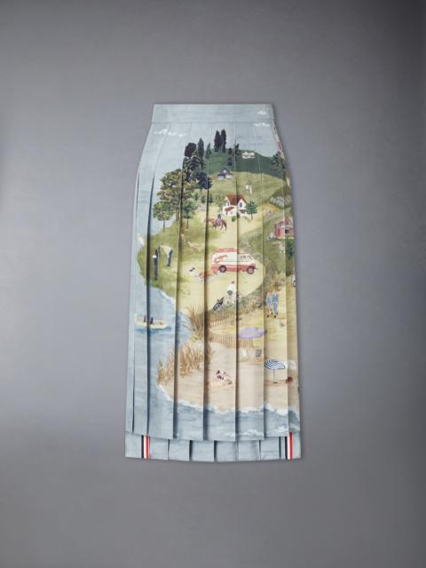 Thom Browne NANTUCKET SCENIC SILK TWILL PLEATED SKIRT