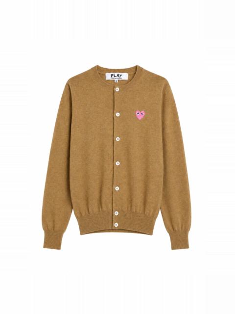 Comme des Garçons PLAY UNISEX ROUND-NECK KNIT CARDIGAN PINK HEART - TOP LIGHT CAMEL