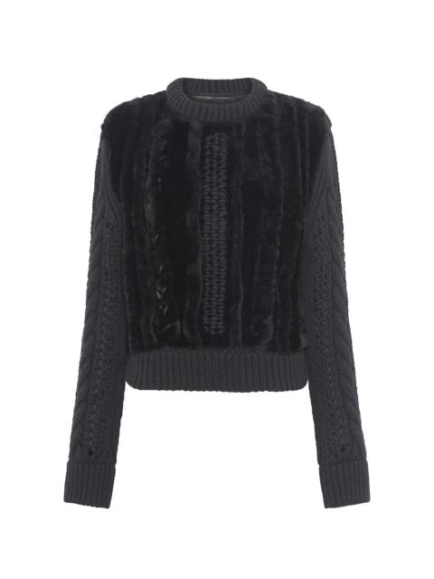 GABRIELA HEARST Toth Knit Pullover in Black Cashmere & Shearling